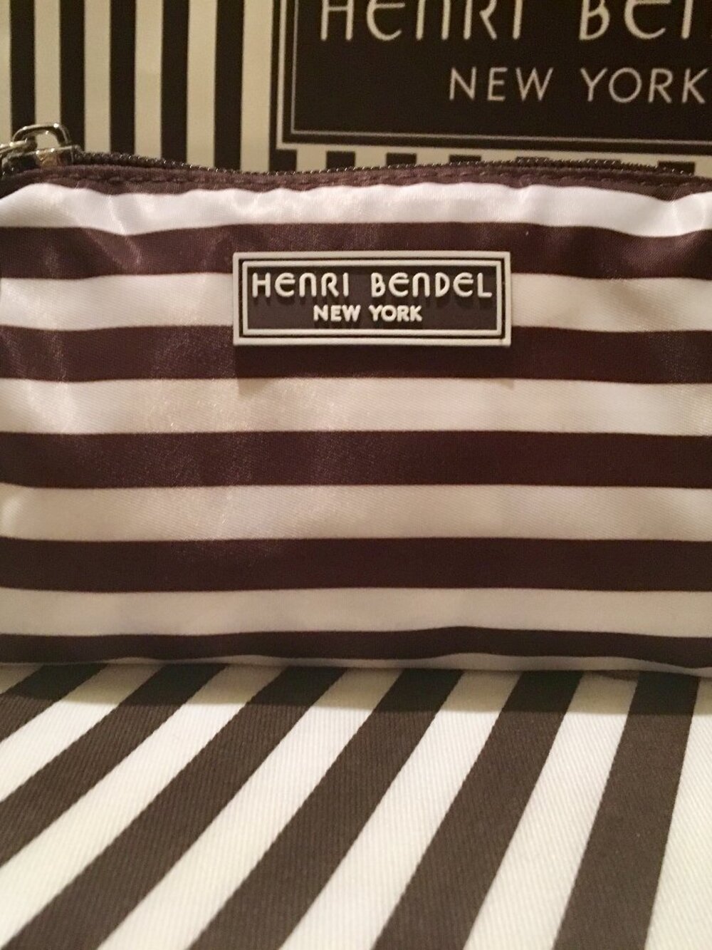 Brand New! Small HENRI BENDEL Nylon Cosmetic Case Bag with Centennial Stripes